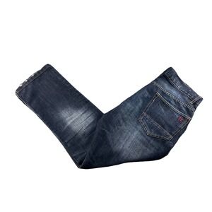 Thread And Cloth Jeans Slim Straight Stretch 36x28  Dark Wash Distressed Hem